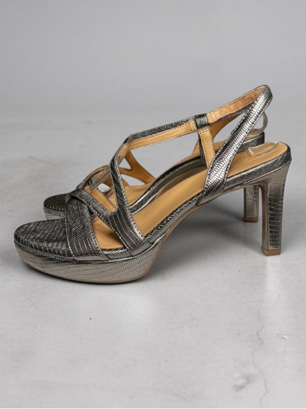 🌻EUC Naturalizer Abby Strappy Platform Sandals 8W Metallic Snake Embossed 8W